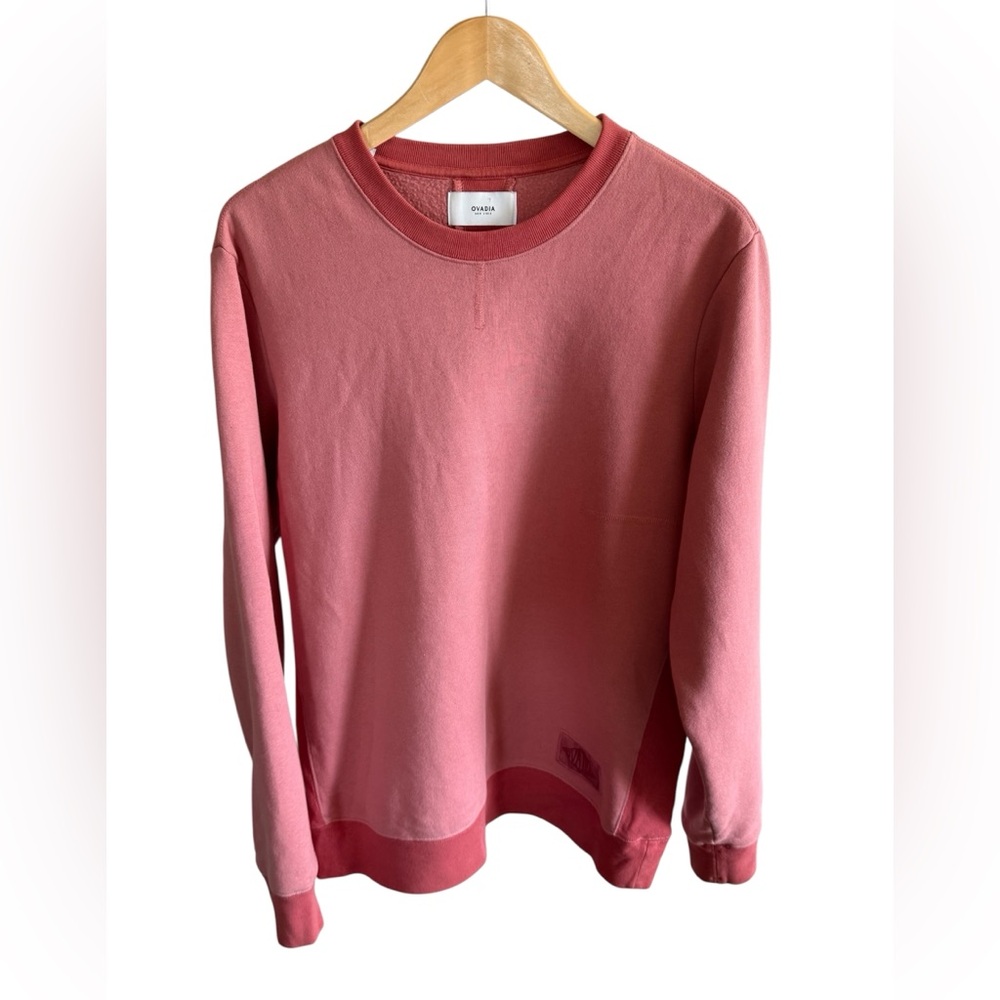 Ovadia New York Men’s Salmon Coral Crewneck Sweatshirt Pullover Cotton Medium
